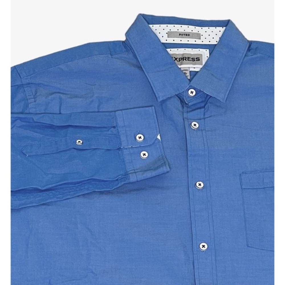 Express Men's XL Blue Chambray Fitted Button Down Fitted‎ Shirt 17-17.5